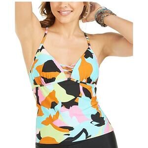 Hula Honey Womens Juniors V-Neck Printed Tankini Swim Top Small NWT